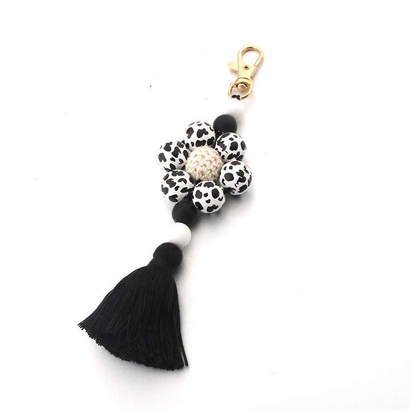 Flower Wooden Bead Tassel Keychain