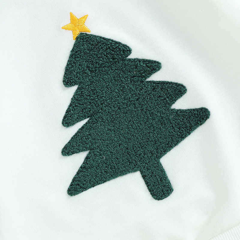 Christmas Tree Embroidered Long Sleeve Two Piece Suit