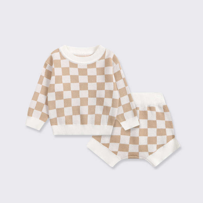 Sweater Plaid Two-piece Baby Set