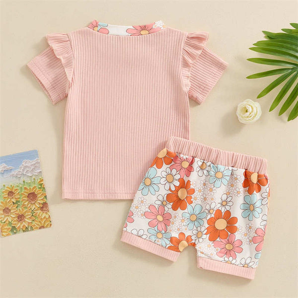 Kid Girl Floral Print Shorts Two Piece Set