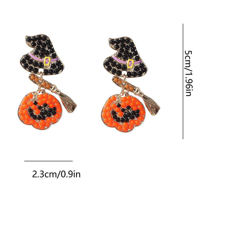 Halloween Creative Broom Hat Pumpkin Earrings