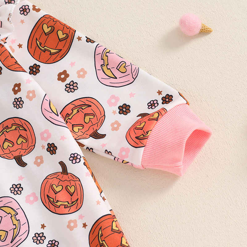 Long-sleeved Pumpkin Print Halloween Two-piece Set