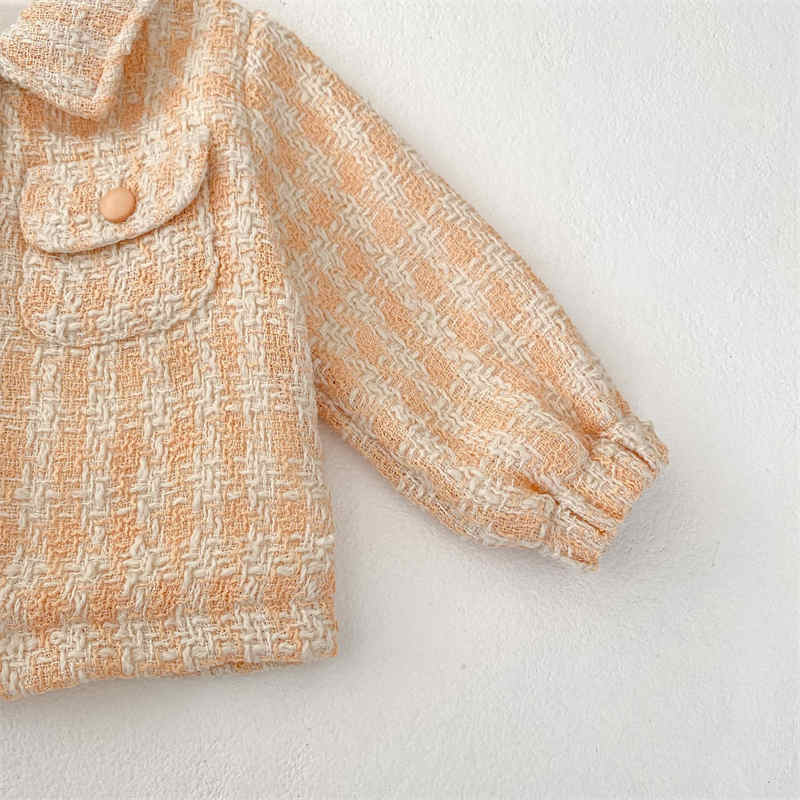 Double Pocket Plaid Baby Lapel Coat