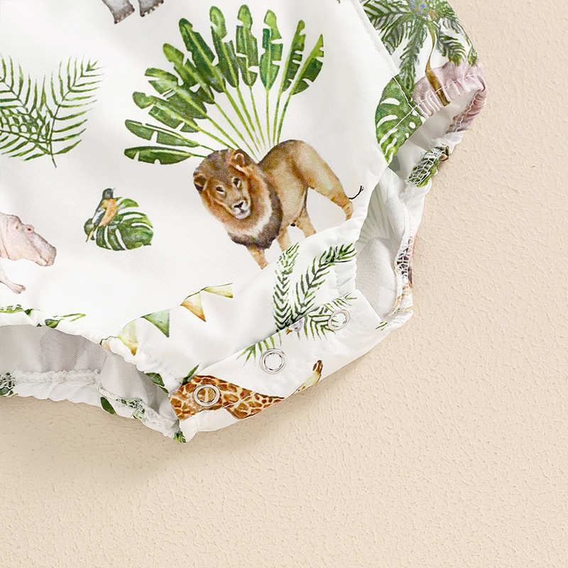 Baby Elephant and Lion Print Triangle Romper