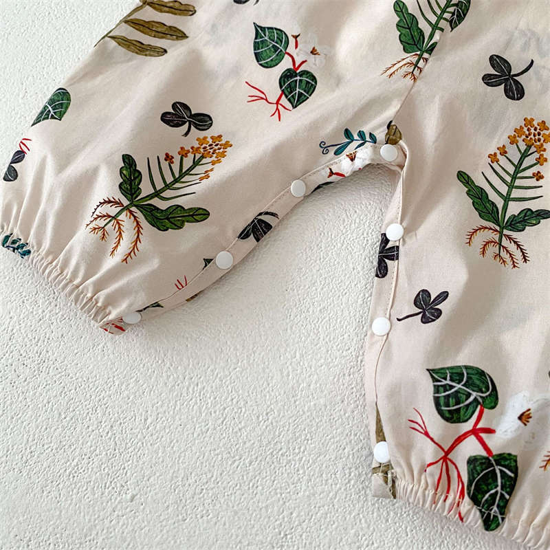 Infant Leaf Print Suspender Jumpsuit