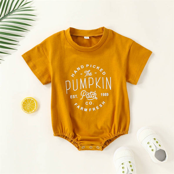 Halloween Loose Pumpkin Letter Short Sleeve Romper