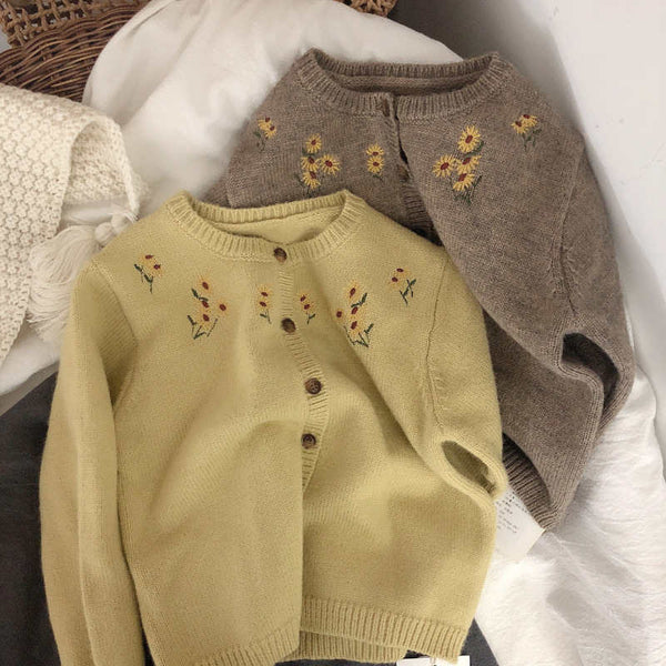 Children's Embroidered Flower Sweater Cardigan