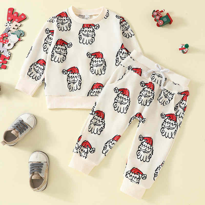 Christmas Print Children's Long Sleeve Two-Piece Suit