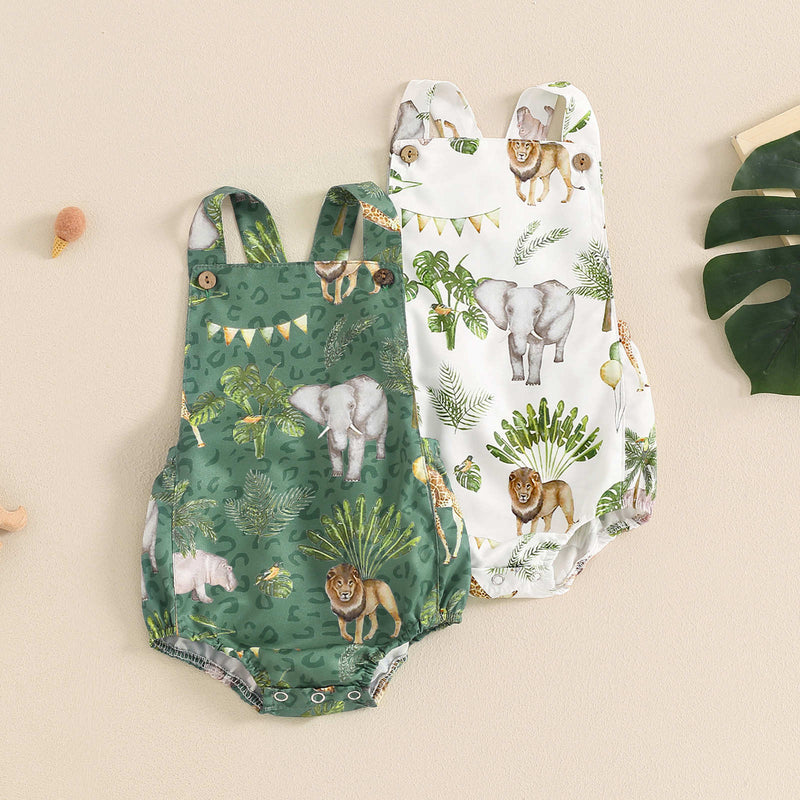 Baby Elephant and Lion Print Triangle Romper