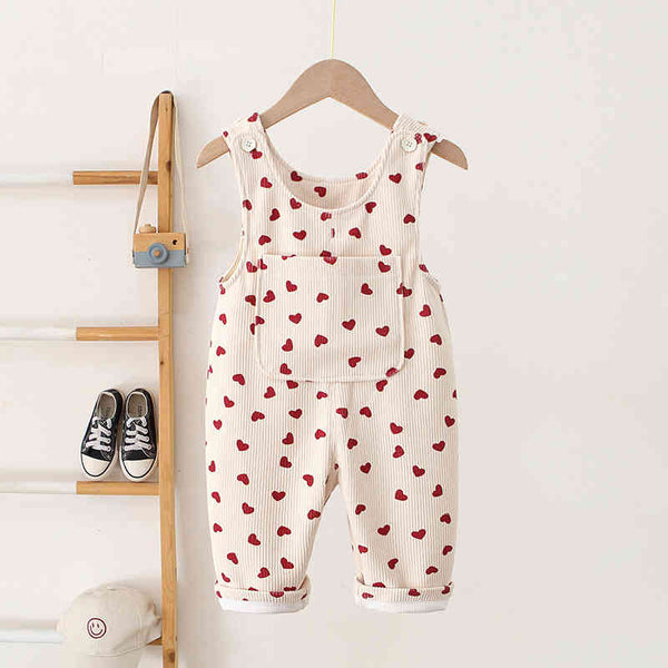 Girls Heart Print Corduroy Jumpsuit