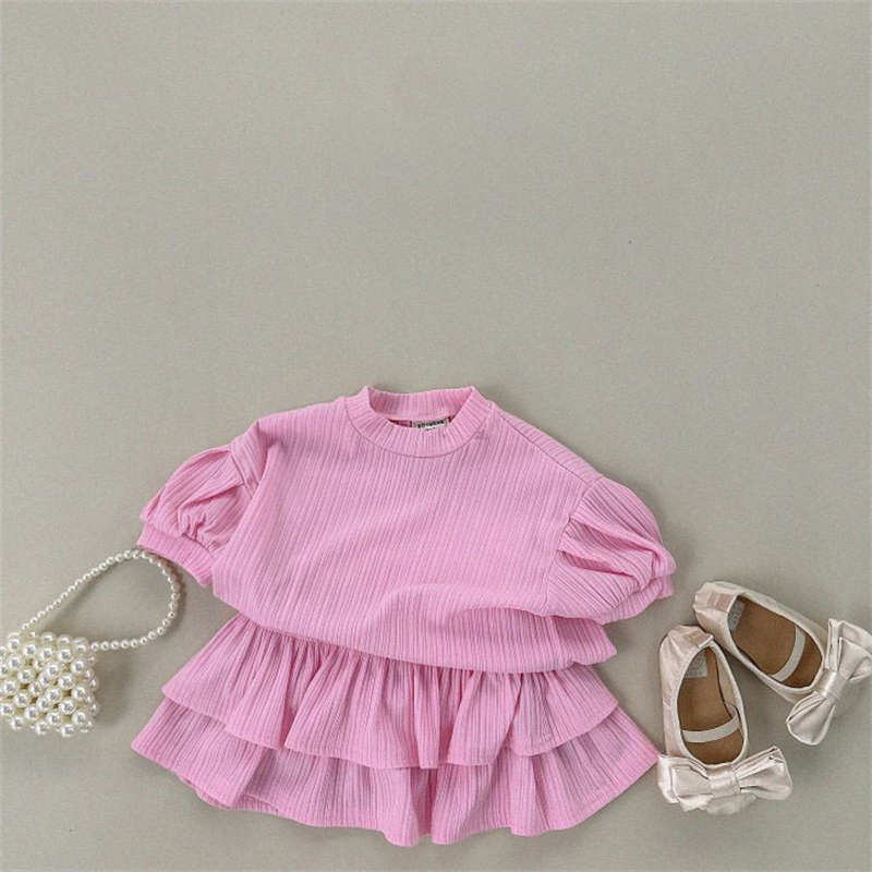 Girls' Bubble Short Sleeve T-shirt Skirt Set