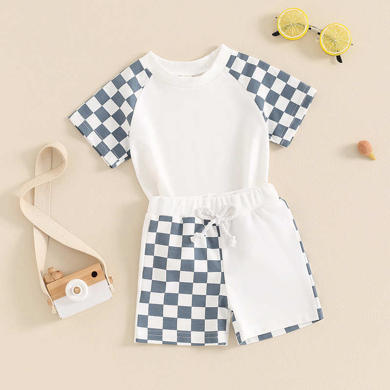 Color Block Checkerboard Boys Sports Suit