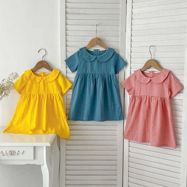 Solid Color Peter Collar Baby-girls Dress