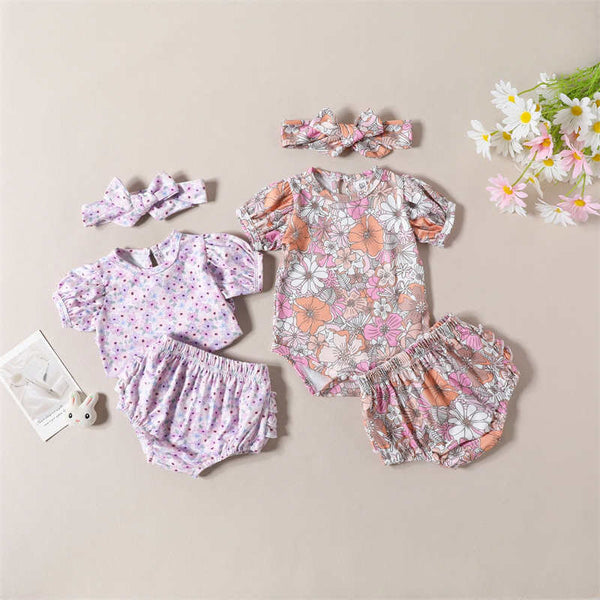 Floral Jumpsuit Shorts Headband Suit