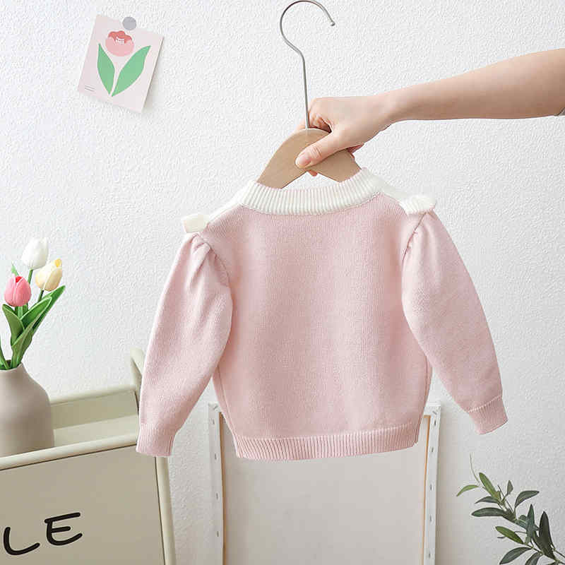 Flower Knitted Girls Cardigan Sweater