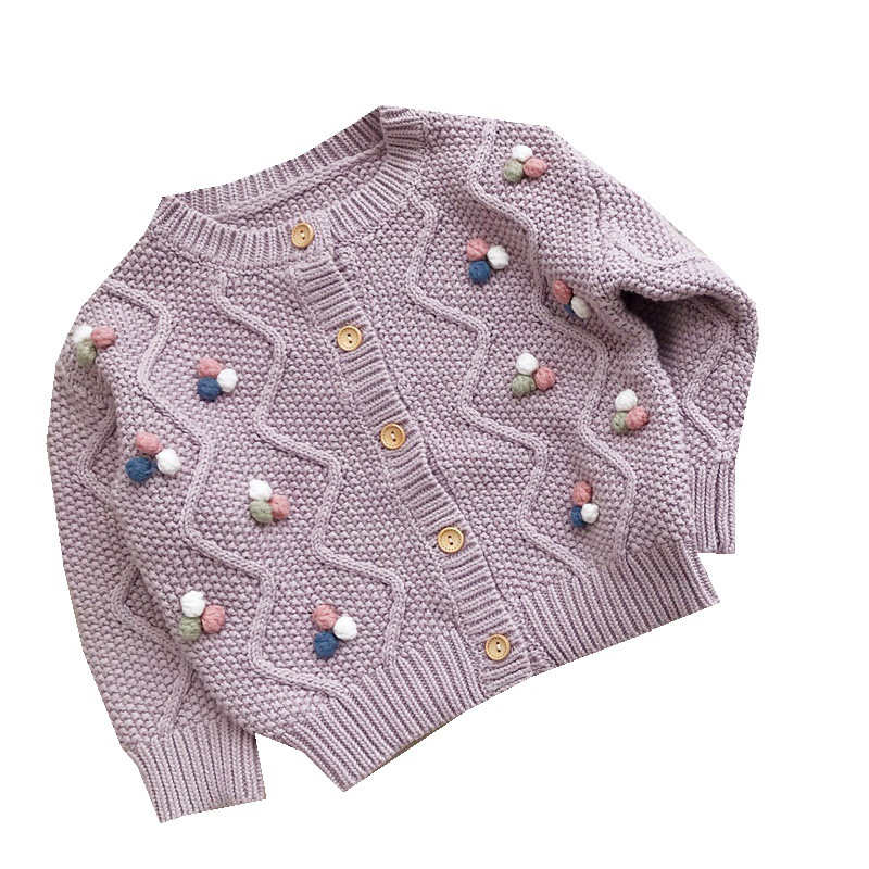 Purple Round Neck Girls Sweater Cardigan