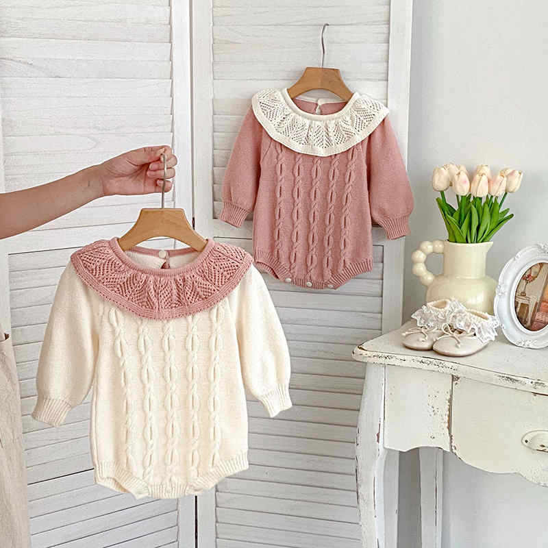 Ruffle Collar Knitted Baby Bodysuit