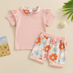 Kid Girl Floral Print Shorts Two Piece Set