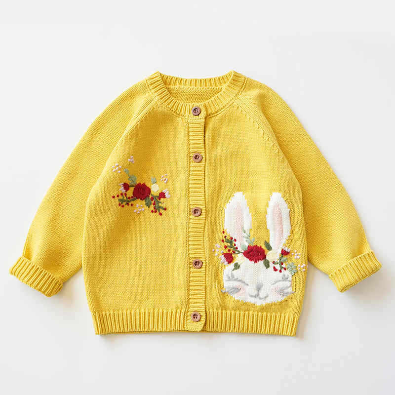 Embroidered Cartoon Rabbit Flower Knitted Cardigan Sweater