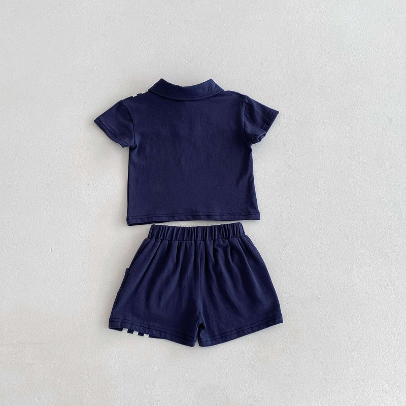 Children's Lapel Top and Shorts Two-piece Suit