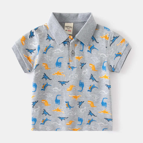 Casual Lapel Shirt Boys Short Sleeve Dinosaur Tops