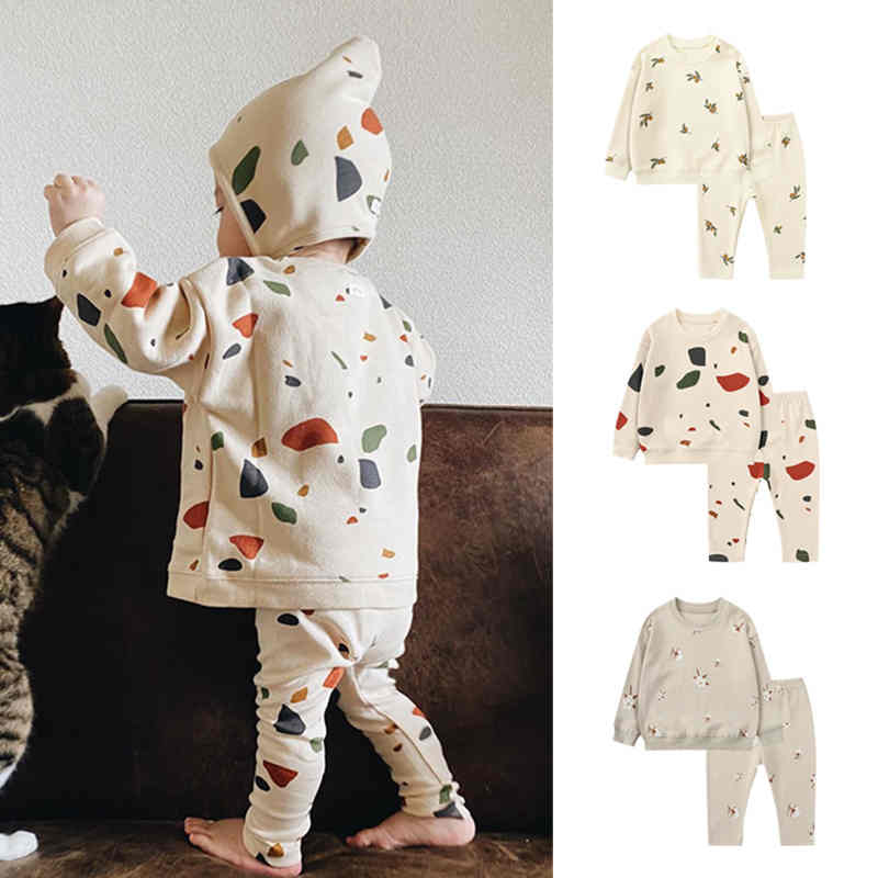 Printed Long-sleeved Two-piece Suit for Boys and Girls