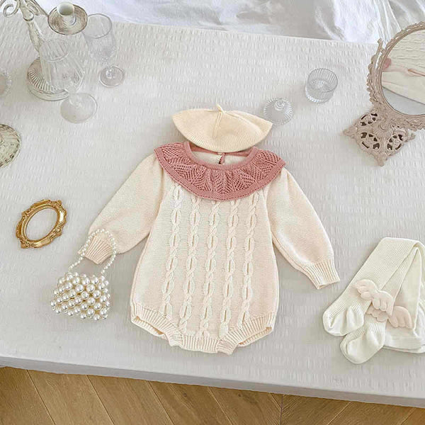 Ruffle Collar Knitted Baby Bodysuit