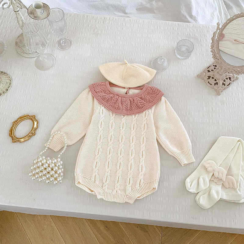 Ruffle Collar Knitted Baby Bodysuit