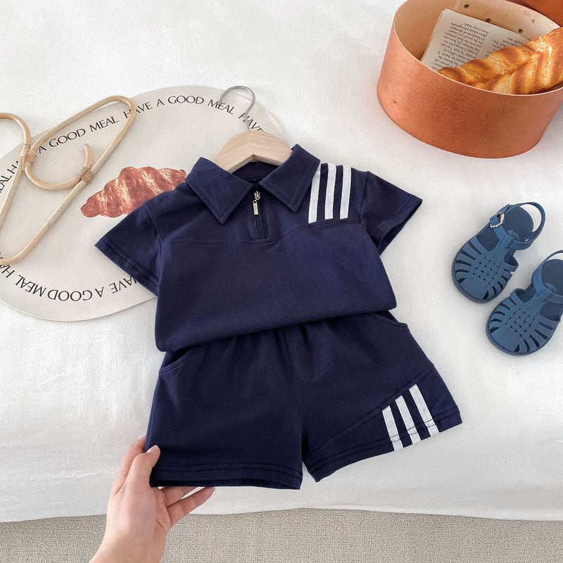 Children's Lapel Top and Shorts Two-piece Suit