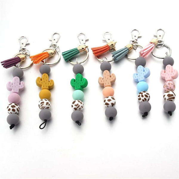 Cactus Silicone Bead Keychain