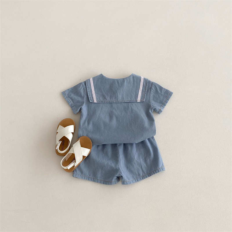 Lapel Short-sleeved Shorts Denim Suit