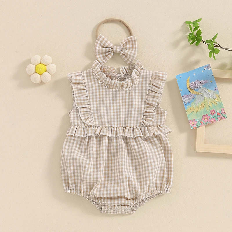 Baby Sleeveless Laces Plaid Clothes