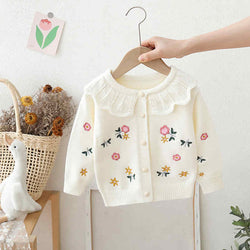 Ruffle Collar Floral Embroidered Knitted Sweater