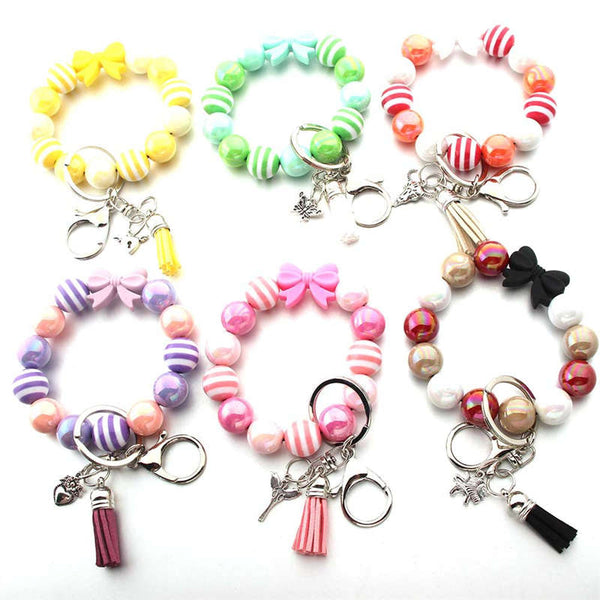 Tassel Keychain Silicone Bead Women Bracelet Wrist Key Ring