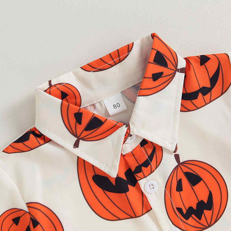 Halloween Pumpkin Print Shirt Two-Piece Set