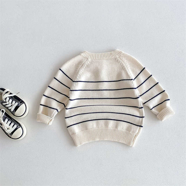 Children's Striped Crew Neck Button Sweater