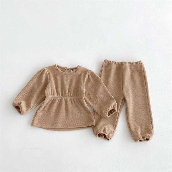 Girls' Solid Color Long-sleeved Trousers Two-piece Set