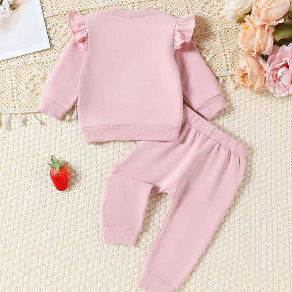 Bow Strawberry Print Flying Sleeves Baby Two-Piece Set