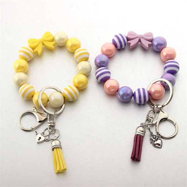 Tassel Keychain Silicone Bead Women Bracelet Wrist Key Ring