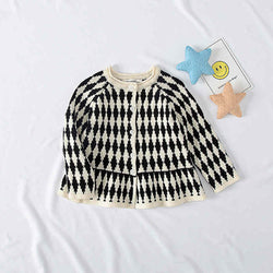 Apricot Black Knitted Girls Sweater