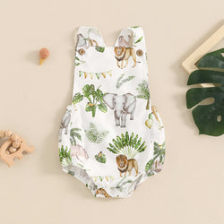 Baby Elephant and Lion Print Triangle Romper