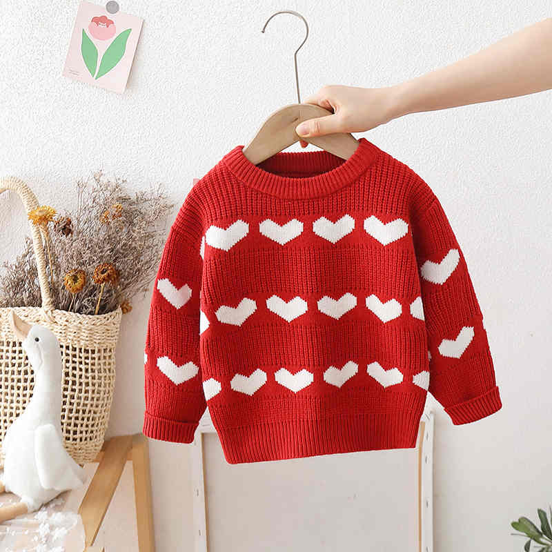 Heart Jacquard Round Neck Knitted Children's Sweater