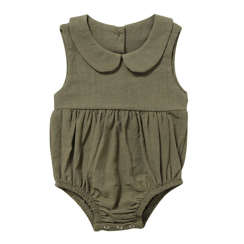 Cotton and Linen Button Baby Rompers