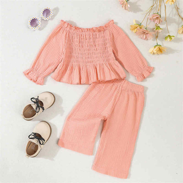 Solid Color Long-sleeved Top and Trousers Two-piece Set