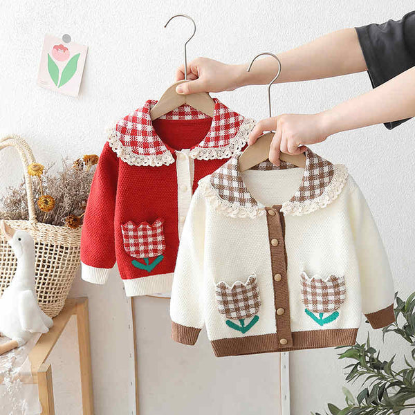 Lapel Knitted Girls Sweater