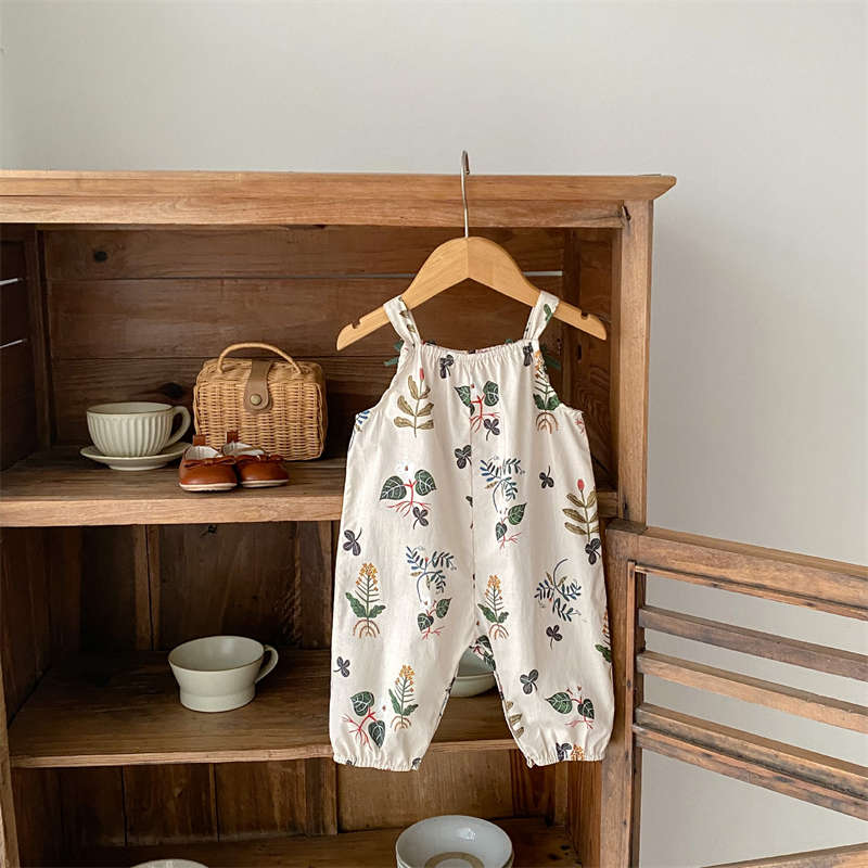 Infant Leaf Print Suspender Jumpsuit