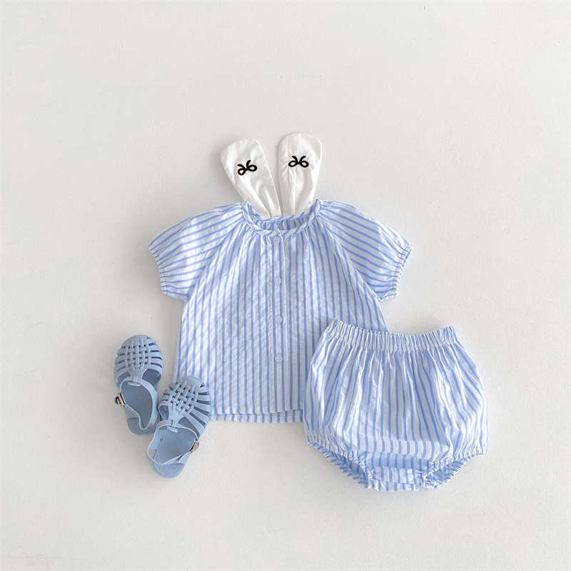 Blue and Pink Striped Bunny Ears Suit