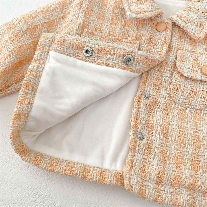 Double Pocket Plaid Baby Lapel Coat