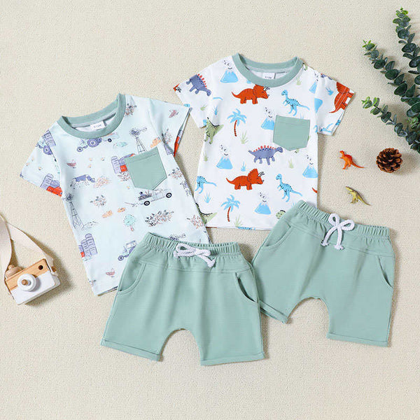 Dinosaur Truck Short Sleeve Shorts Set