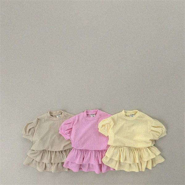 Girls' Bubble Short Sleeve T-shirt Skirt Set